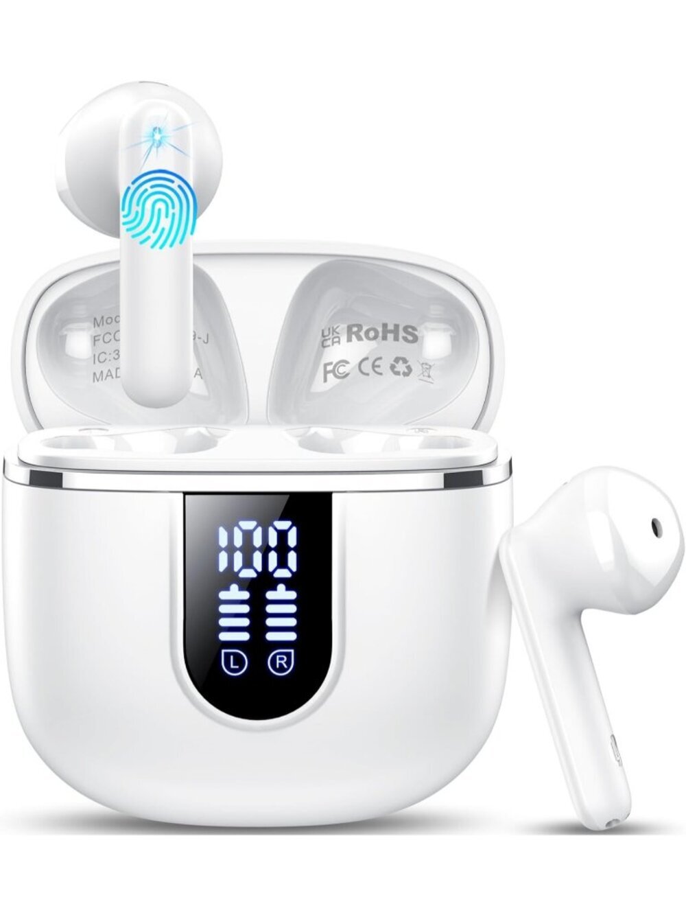 Wireless White 40H Playtime 4 ENC Noise Cancelling Mic Bluetooth 5.4 Earbud
